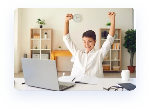 A business women celebrate success